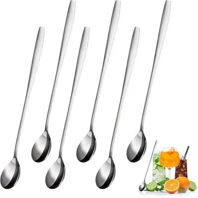Image de Ibenzoa® : Cuillères à café longues en acier inoxydable, 19 cm – Lot de 6, idéales pour les lattes macchiatos, les desserts et les cocktails, lavables au lave-vaisselle