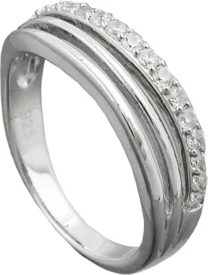 Produktbild von Ring Damenring mit weißen Zirkonia am Rand Streifen 925 Silber Innenumfang 60mm Ø19.1mm