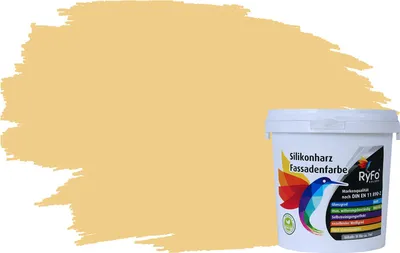 Produktbild von RyFo Colors Silikonharz Fassadenfarbe Lotuseffekt Trend Safrangelb 1l  - bunte Fassadenfarbe, weitere Gelb Farbtöne und Größen erhältlich, Deckkraft Klasse 1