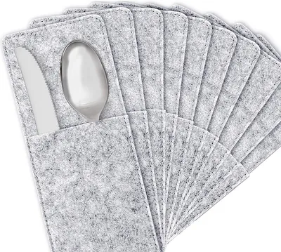 Produktbild von Besteckhalter 10er-Set Bestecktaschen aus Filz abwaschbar Skandinavische Deko - passend Tischsets, Platzsets, Tischdecken,Hellgrau (Graumeliert) 10 tlg