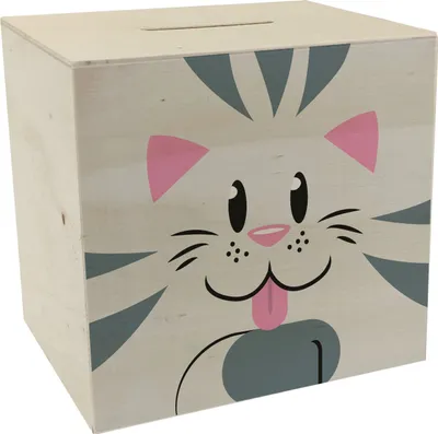 Produktbild von Spardose aus Holz mit niedlichem Katzen-Gesicht - für kleine Kinder