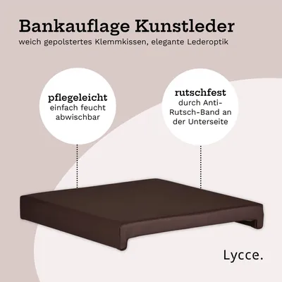 Obrázok produktu pre Lycce – opierka na lavicu, vankúš s upínacími lištami (2 ks), sedací vankúš z umelej kože, hĺbka lavice 40 cm, farba: hnedá