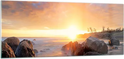 Produktbild von Bilder auf glas - Meer Strand Felsen - 100x40cm - Glasbilder - Wandbilder - Kunstdruck - zum Aufhängen bereit - Wanddekoration aus Glas - Glas Bilder - Wandbild auf Glas - Einteilig - GAB100x40-3649