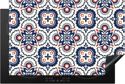 Produktbild von KitchenYeah© Herdabdeckplatte Blumen - Retro - Design , 80x52cm, Küche Deko, Glaskeramikkochfeld Herdabdeckung, Abdeckplatte fùr Kochfeld