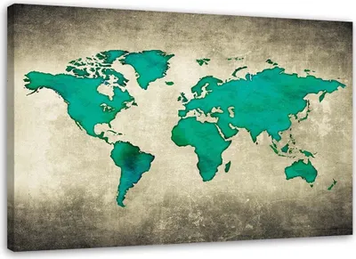 Produktbild von Leinwandbild grüne weltkarte 90x60 cm Feeby grün wandbild bereit zum aufhängen