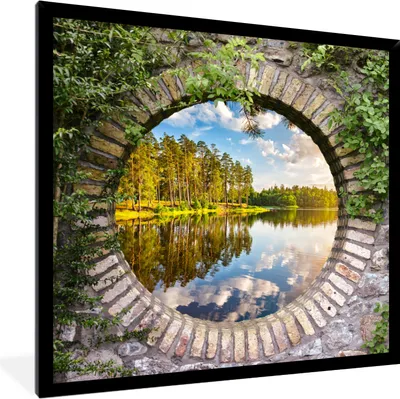 Produktbild von MuchoWow® Gerahmtes Poster Bäume - Wasser - Aussicht 40x40 cm - Poster mit Schwarzem Bilderrahmen Wandposter Rahmen Foto Bilder - Mit Rahmen - Wanddekoration Schlafzimmer