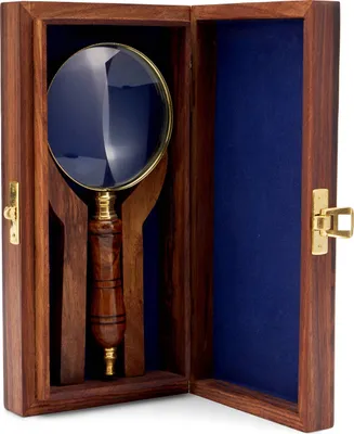 Produktbild von Lupe in der Holzbox aus Messing mit Holzgriff 7,5cm Vergrößerungsglas Leselupe