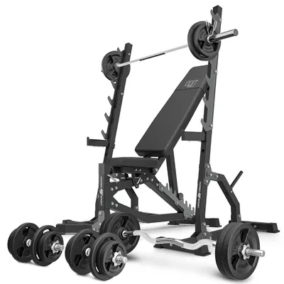 Produktbild von Marbo Sport - Set MS8_2.0_113KG | Doppelseitig verstellbare Hantelbank + Multilevel-Ständer (2 Stück) + Stangen- und Hantelscheiben Set 113 kg