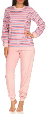 Produktbild von Damen Frottee Pyjama mit Bündchen in tollem Streifendesign - auch in Übergrössen - 291 235 ; rosa , 44