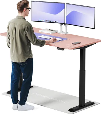 Produktbild von Desktronic HomeOne Elektrisch höhenverstellbarer Schreibtisch 160x80cm Schwarz/Rosa mit Memory-Funktion, Anti-Kollisions Technologie, USB-A und USB-C-Ladeanschlüssen