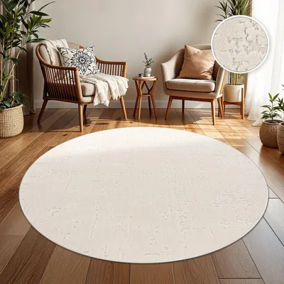Produktbild von TT Home In-& Outdoorteppich Wetterfest Balkon Schlafzimmer Boho Skandi Motiv Unifarben Geometrische Optik Moderner Style Größe 160 cm Rund