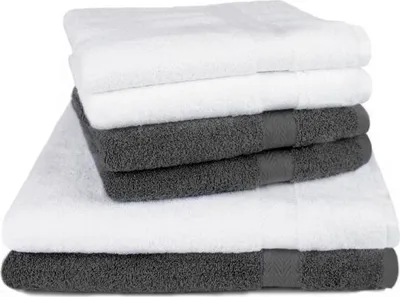 Produktbild von Betz 6-tlg. Handtuch-Set PREMIUM - 2 Liegetücher 4 Handtücher 100% Baumwolle  Farbe: weiß und anthrazit