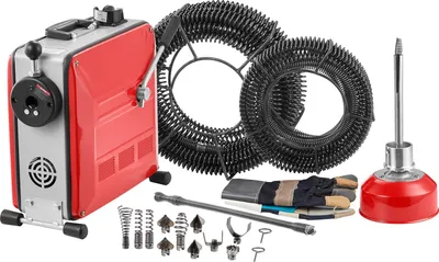 Obrázok produktu pre VEVOR Elektrická stroj na čistenie rúrok, 850 W čistič odpadov, 14,5 m x 16 mm, 14 m x 22 mm a 5 m x 9,5 mm pružný kábel, 0,4 m x 12 mm flexibilná pružina a 11 rezačiek, pre rúry s priemerom 50–200 mm