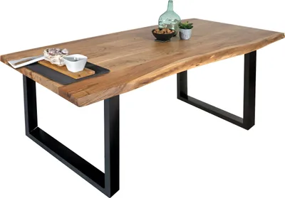 Produktbild von Esstisch Baumkante massiv Akazie Natur 160 x 85 U-Gestell schwarz THEA