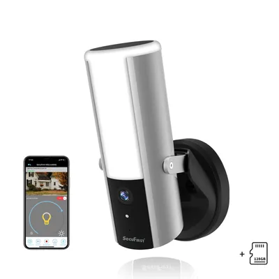 Produktbild von SecuFirst LCA230SD128 Dimmbare Außenlampe mit integrierter IP-Kamera Silber - Inkl. 128GB Micro SD-Karte - Aus Metall - 900 Lumen 10W - 2K Auflösung