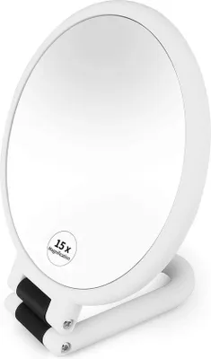 Immagine prodotto di Set doppio di specchi da trucco con ingrandimento 15x, bianco, pieghevole