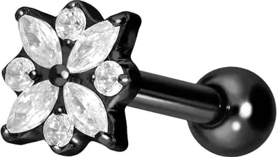 Produktbild von Ohrpiercing Titan Ohrpiercing mit Innengewinde KRISTALLBLUME Schwarz Stablänge: 8mm