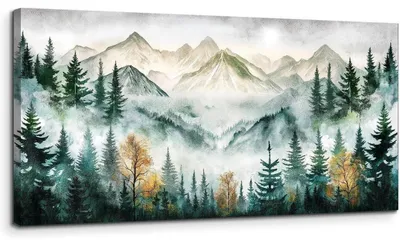 Immagine prodotto di Stampa su tela, immagine di montagne verdi, 50x100 cm, quadro da parete, ideale per il soggiorno, paesaggio, stampa artistica, stile moderno