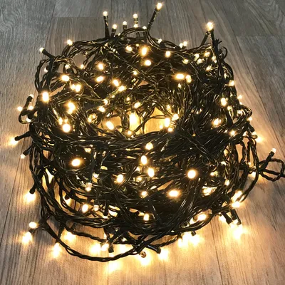 LED-300er Weihnachtbeleuchtung Lichterkette innen & außen warmweiß Kabel grün