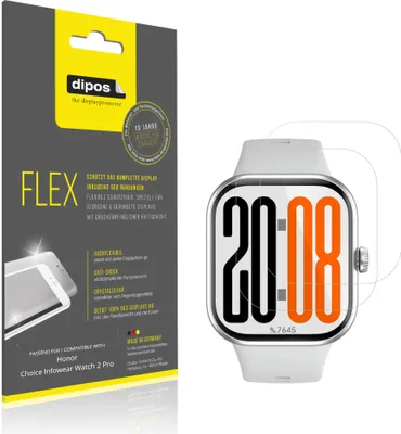 Immagine prodotto di 2x Pellicola protettiva per Honor Choice Infowear Watch 2 Pro, rivestimento al 100%, Protezione dipos Flex