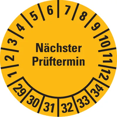 Produktbild von Dreifke® Prüfplakette Nächster Prüftermin 29-34, gelb, Dokumentenfolie, Ø30mm...