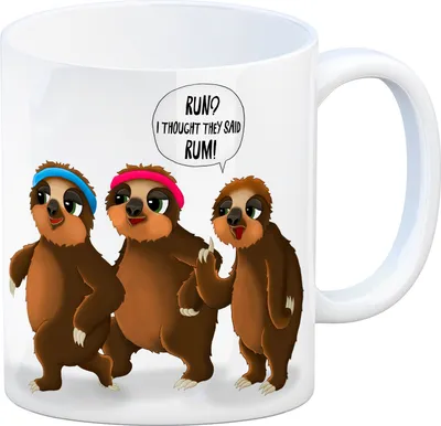 Produktbild von Kaffeebecher mit laufende Faultiere Motiv und Spruch: Run? I thought they said
