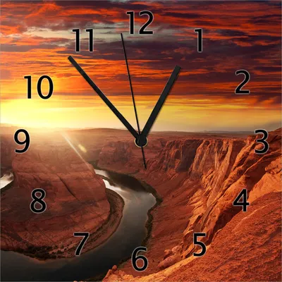 Produktbild von Wallario Design Wanduhr Grand Canyon bei Sonnenuntergang aus Echtglas, Größe 30 x 30 cm