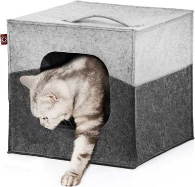 Produktbild von Katzenwürfel Kissen für Katzenbett | Kompatibel mit IKEA | Grau Plüsch 33x33cm