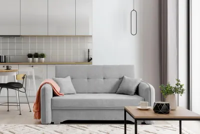 Produktbild von Krudox LAI 3-Sitzer Ausziehbares Schlafsofa mit Bettkasten Stauraum und 2 Kissen Couch mit Schlaffunktion 155x75x105 cm Stoff POCO 3