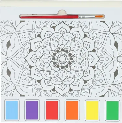 Image de Bloc d'aquarelle Adultes - Mandalas - avec pinceau et 6 couleurs d'aquarelle