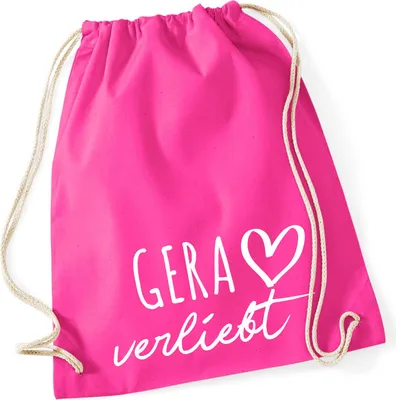 Produktbild von Huuraa Turnbeutel Gera verliebt 12 Liter Fuchsia Baumwolle Rucksack Geschenkidee