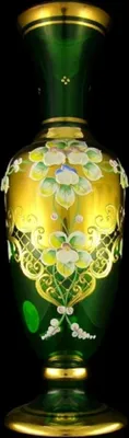 Produktbild von Casa Padrino Luxus Barock Deko Glas Vase Grün / Mehrfarbig / Gold H. 40 cm - Handgefertigte & handbemalte Blumenvase - Hotel & Restaurant Accessoires - Luxus Qualität