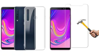Produktbild von 2in1 Schutzglas Schutzhülle für Samsung Galaxy A9 2018 Silikon Case mit Panzerglas TPU Hülle transparent Cover Handyhülle Schutzfolie Handyschutz