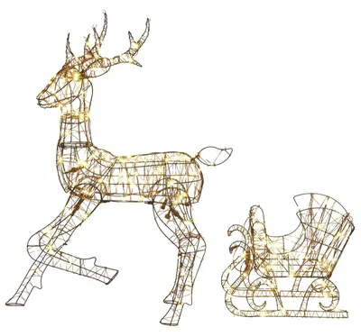 Produktbild von Beleuchtetes Rentier- Schlitten-Set, LEDs, 8 Modi, Timer, für Außen Weihnachtsdekoration