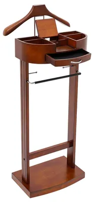 Produktbild von Garderobenständer aus Birkenholz - Herrendiener - Mit Schublade - Mit Krawattenhaken - Freistehendes modernes Design - Braun