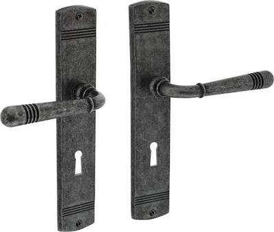 Produktbild von Türdrücker Langschildgarnitur Antik Grau Fenstergriff massiv Zamak Beschläge Buntbart