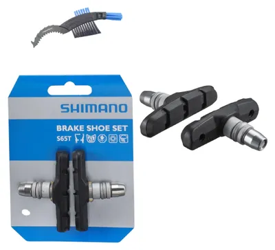 Produktbild von Shimano S65T V-Brake Bremsschuhe für Alufelgen 65 mm Schwarz inkl. maxxi4you Fahrrad Kettenbürste