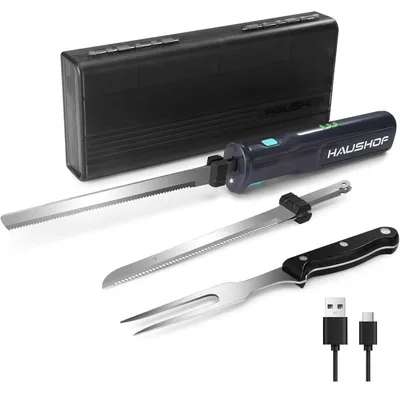 Productafbeelding van Draadloze elektrische messenset met 2 messen en een vork, 2000 mAh batterij, grijs