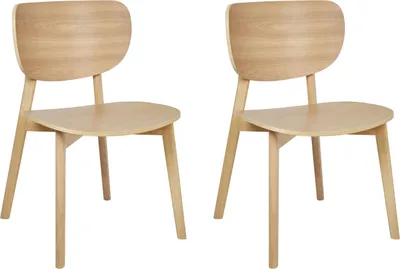 Produktbild von BELIANI Esszimmerstuhl 2er Set Helle Esche Gummibaumholz ohne Armlehnen Skandi Minimalistisches Design Holzstuhl