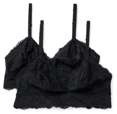 Produktbild von A. Essentials Damen Stretch-Triangel-Bralette mit Galonspitze, 2er-Pack, Schwarz