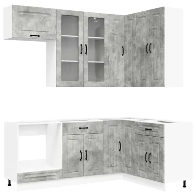 Image de vidaXL Ensemble de cuisine KALMAR, 8 pièces, gris béton, matériau de bois