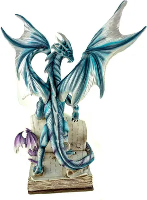 Produktbild von XXL Dragolibro Blauer großer und kleiner Drachen auf Buch 46 cm Dragon Figur