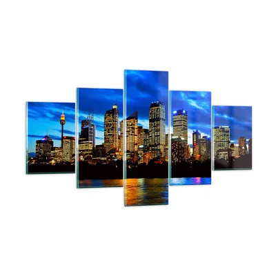 Produktbild von Bilder auf glas - Australien Nacht Stadt Wolkenkratzer - 125x70cm - Glasbilder - Wandbilder - Kunstdruck - Wanddekoration aus Glas - Glas Bilder - Wandbild auf Glas - GEA125x70-1150