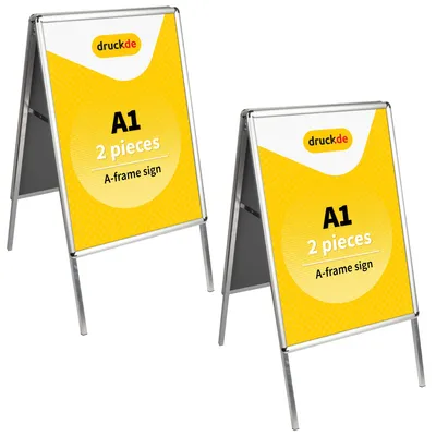 Image de Support A1 - 2 pièces - Panneau de trottoir - Panneau publicitaire double face - pliable et stable pour affiches - Panneau de trottoir en aluminium - Film de protection en PVC