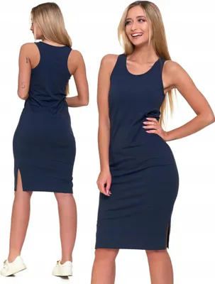 Produktbild von DAMEN-TUBE-KLEID, Glatte, Marineblaue Baumwolle, Knielang, Bequem, MORAJ S