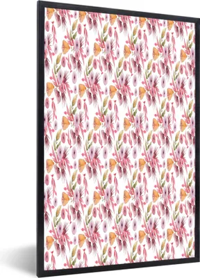 Produktbild von MuchoWow® MuchoWow® Gerahmtes Poster Blumen - Rosa - Farben - Aquarell 20x30 cm - Poster mit zchwarzem Bilderrahmen - Drucken - Bilder Poster im Rahmen