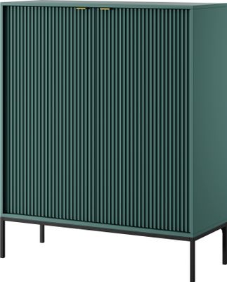 DomoHome Komoda z wysokim ożebrowaniem NOVA - 2 drzwi Wysoka komoda ze złotymi uchwytami Kolor: Lablador Glamour Wysoka komoda na czarnych nogach 125x104x39cm - Elegancki mebel do salonu