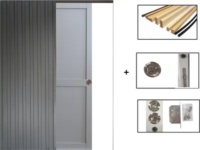 Image de Porte Coulissante Athena RAL7035 2 Panneaux H204 x L83 + Systeme a  Galandage et Kit finitions inclus (serrure)