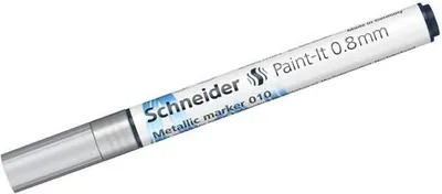 A silver metallic marker pen on a white background.