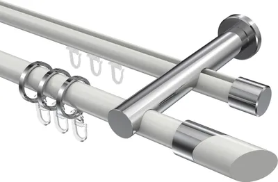 Produktbild von Interdeco Rundrohr-Innenlaufstange / Gardinenstange (Kombination) Weiß / Chrom, Typ Platon Verano (Schräge Bicolor), 20 mm Ø 2-läufig, 360 cm